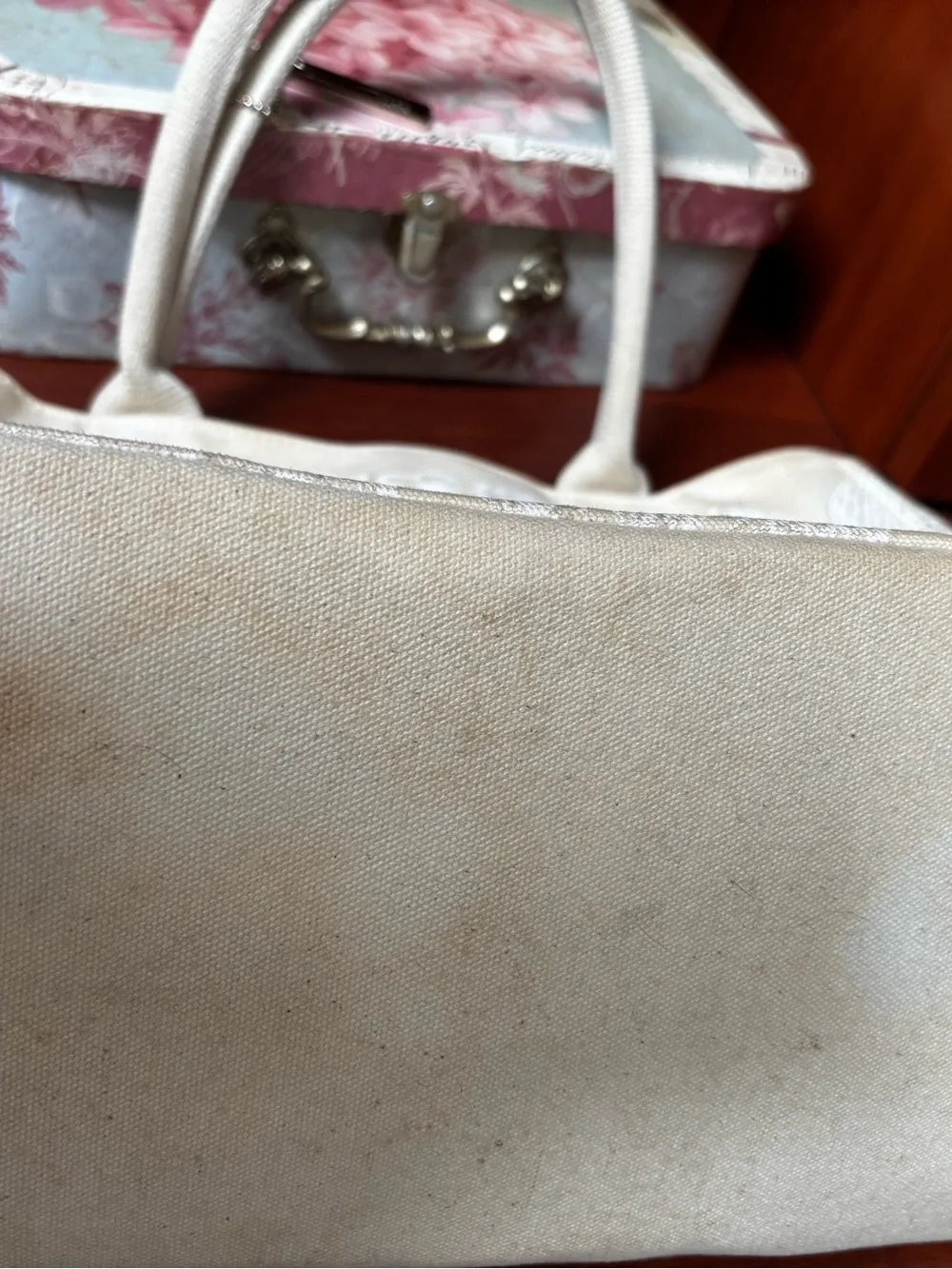 Oscar De La Renta Beige With White Flowers tote